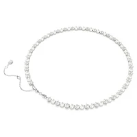 Matrix Tennis necklace, Crystal pearl, Round cut, White, Rhodium plated by SWAROVSKI