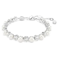 Matrix Tennis bracelet, Crystal pearl, Round cut, White, Rhodium plated by SWAROVSKI