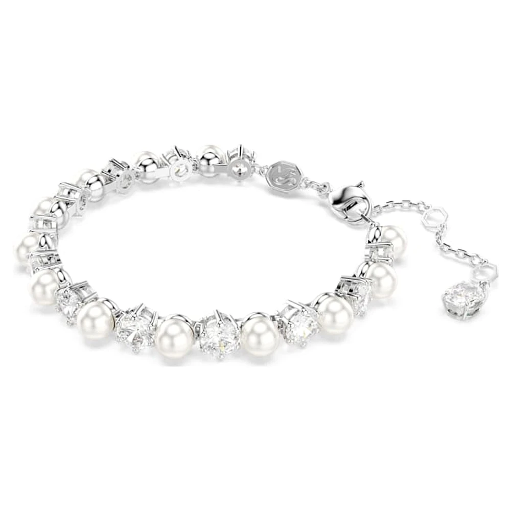 Matrix Tennis bracelet, Crystal pearl, Round cut, White, Rhodium plated by SWAROVSKI