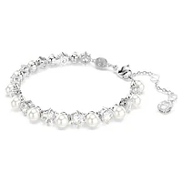 Matrix Tennis bracelet, Crystal pearl, Round cut, White, Rhodium plated by SWAROVSKI