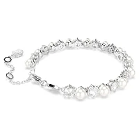 Matrix Tennis bracelet, Crystal pearl, Round cut, White, Rhodium plated by SWAROVSKI