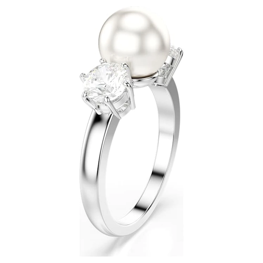 Matrix cocktail ring, Crystal pearl, Round cut, White, Rhodium plated by SWAROVSKI