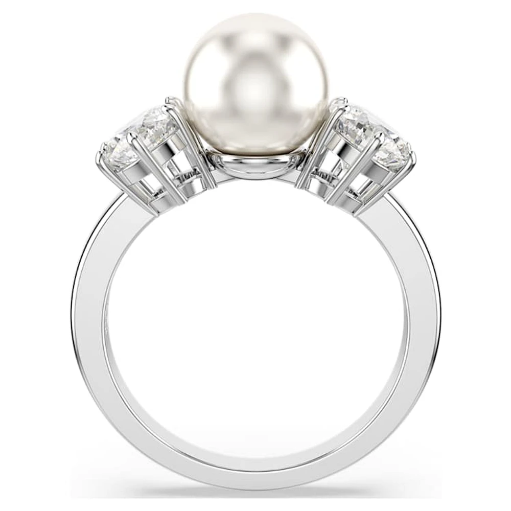 Matrix cocktail ring, Crystal pearl, Round cut, White, Rhodium plated by SWAROVSKI