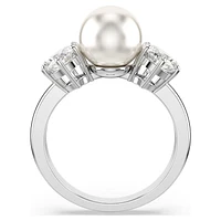 Matrix cocktail ring, Crystal pearl, Round cut, White, Rhodium plated by SWAROVSKI