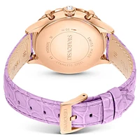 Octea Chrono watch, Swiss Made, Leather strap, Purple, Rose gold-tone finish by SWAROVSKI