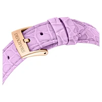 Octea Chrono watch, Swiss Made, Leather strap, Purple, Rose gold-tone finish by SWAROVSKI