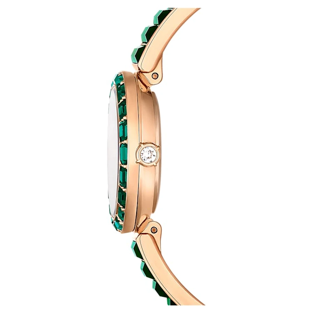 Matrix Bangle watch, Swiss Made, Crystal bracelet, Green, Champagne gold-tone finish by SWAROVSKI