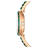 Matrix Bangle watch, Swiss Made, Crystal bracelet, Green, Champagne gold-tone finish by SWAROVSKI