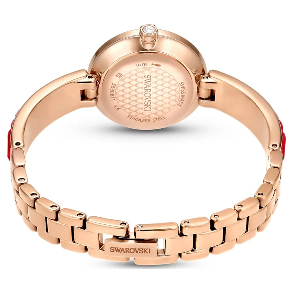 Matrix Bangle watch, Swiss Made, Crystal bracelet, Red, Rose gold-tone finish by SWAROVSKI