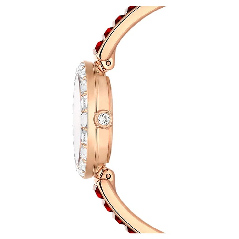 Matrix Bangle watch, Swiss Made, Crystal bracelet, Red, Rose gold-tone finish by SWAROVSKI