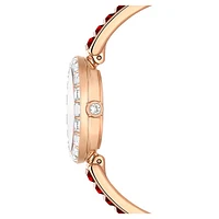 Matrix Bangle watch, Swiss Made, Crystal bracelet, Red, Rose gold-tone finish by SWAROVSKI