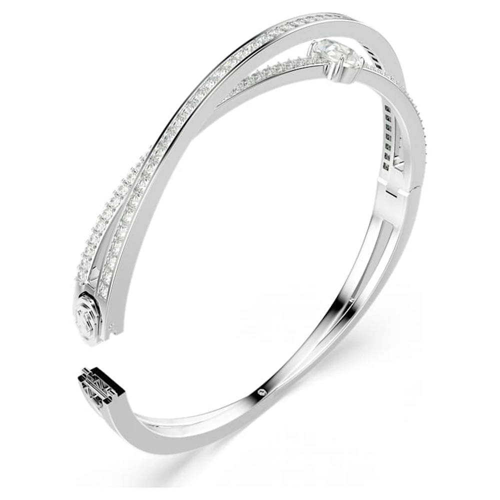 Hyperbola bangle, Mixed cuts, White, Rhodium plated by SWAROVSKI