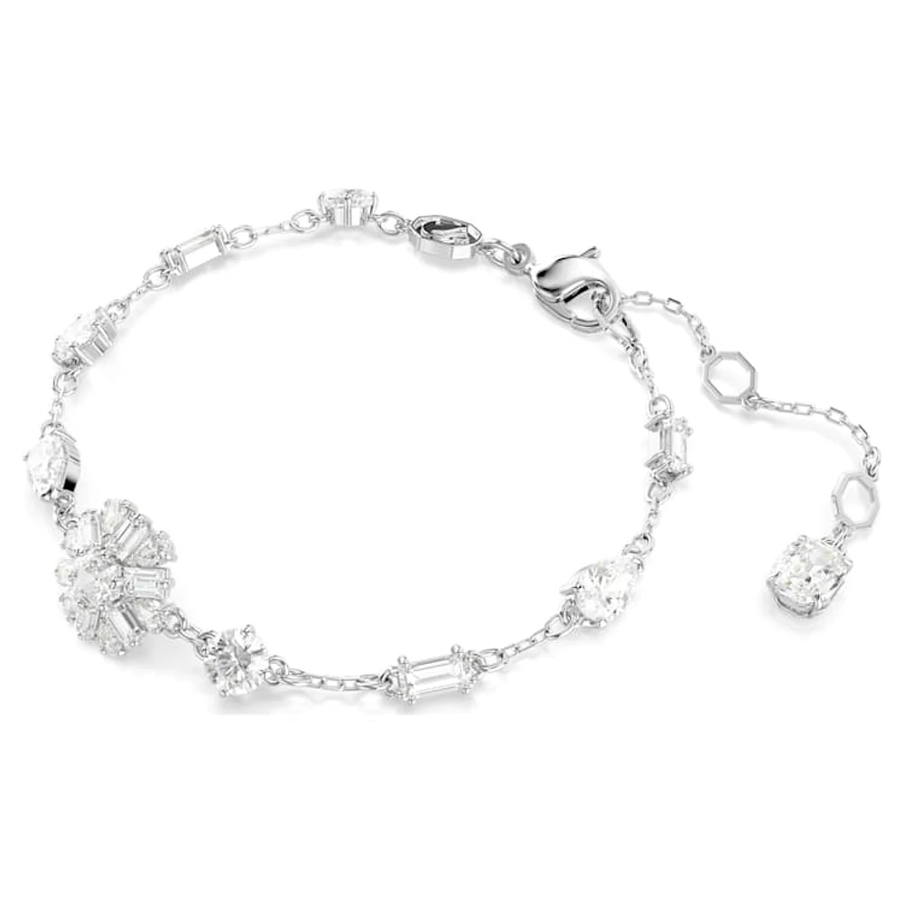 Idyllia bracelet, Mixed cuts, Snowflake, White, Rhodium plated by SWAROVSKI