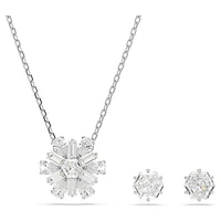 Idyllia set, Mixed cuts, Snowflake, White, Rhodium plated by SWAROVSKI