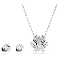 Idyllia set, Mixed cuts, Snowflake, White, Rhodium plated by SWAROVSKI