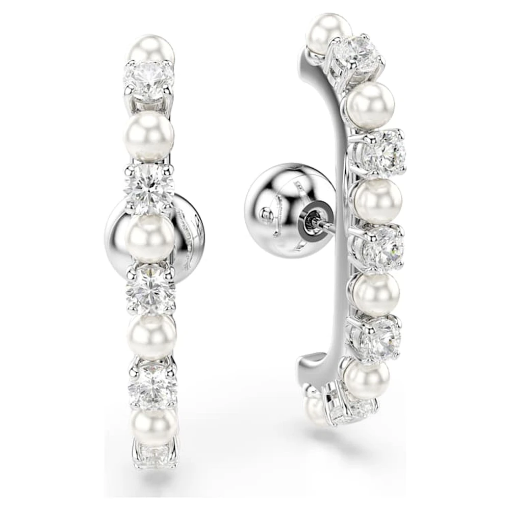 Matrix ear cuff, Set (3), Crystal pearl, Round cut, White, Rhodium plated by SWAROVSKI