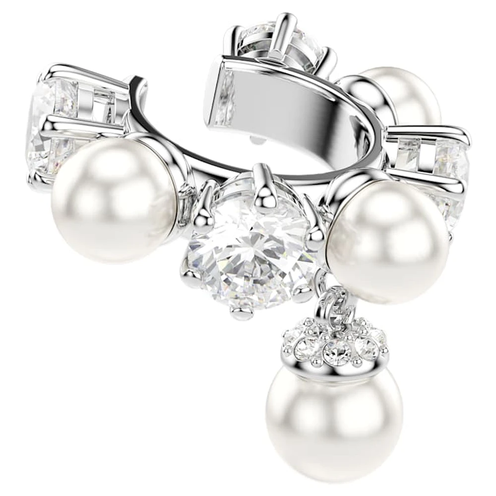 Matrix ear cuff, Set (3), Crystal pearl, Round cut, White, Rhodium plated by SWAROVSKI