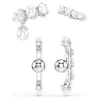 Matrix ear cuff, Set (3), Crystal pearl, Round cut, White, Rhodium plated by SWAROVSKI