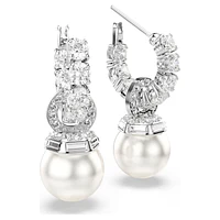 Matrix drop earrings, Crystal pearl, Round cut, White, Rhodium plated by SWAROVSKI