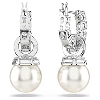 Matrix drop earrings, Crystal pearl, Round cut, White, Rhodium plated by SWAROVSKI