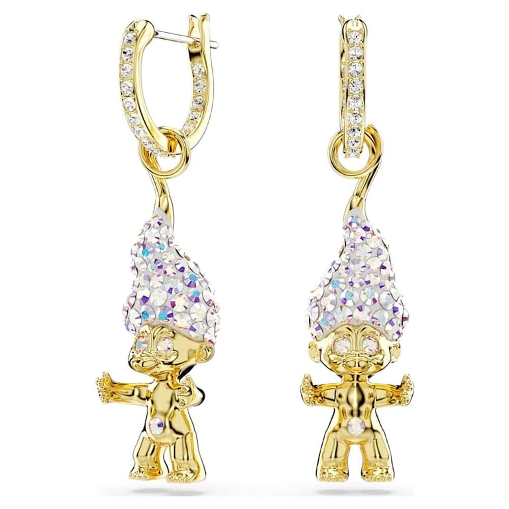 Good Luck Trolls drop earrings, Troll, White, Gold-tone plated by SWAROVSKI