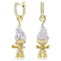 Good Luck Trolls drop earrings, Troll, White, Gold-tone plated by SWAROVSKI