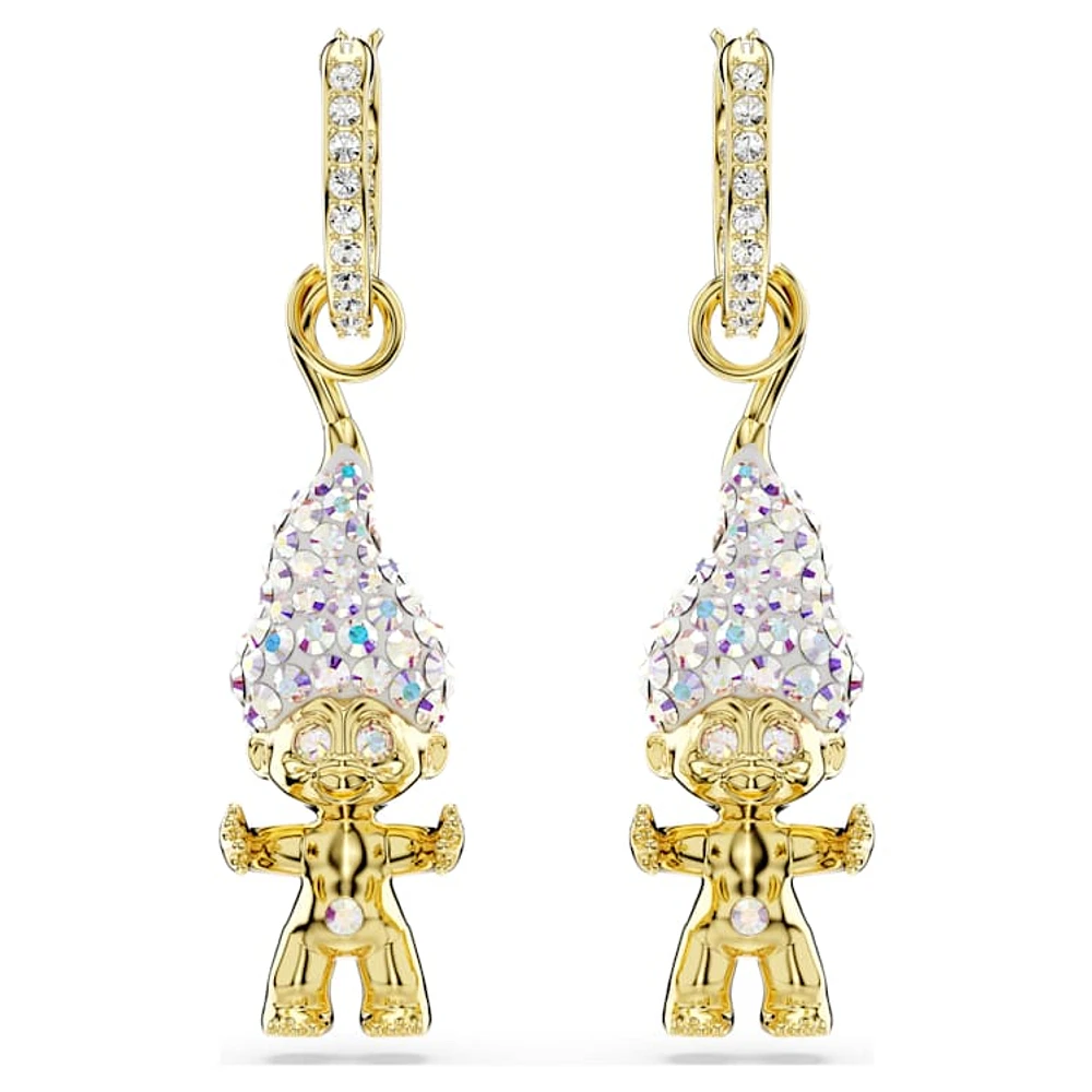 Good Luck Trolls drop earrings, Troll, White, Gold-tone plated by SWAROVSKI