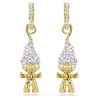 Good Luck Trolls drop earrings, Troll, White, Gold-tone plated by SWAROVSKI