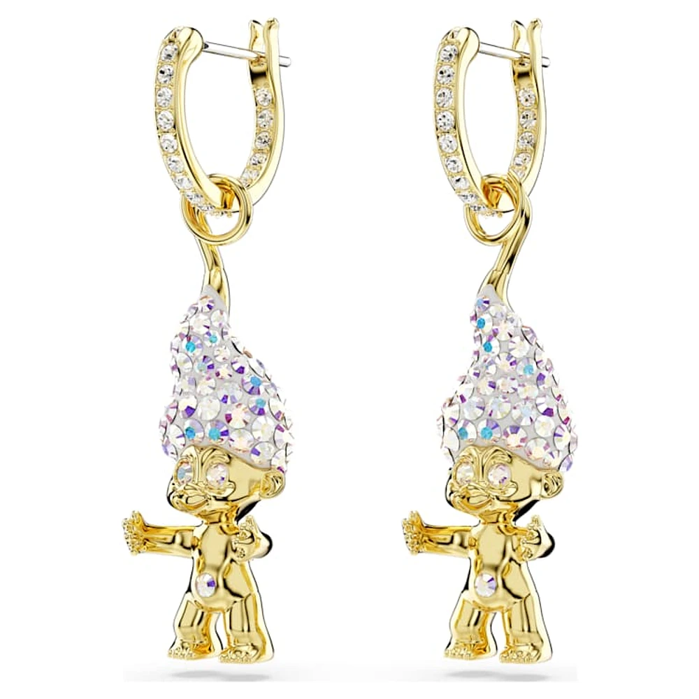 Good Luck Trolls drop earrings, Troll, White, Gold-tone plated by SWAROVSKI