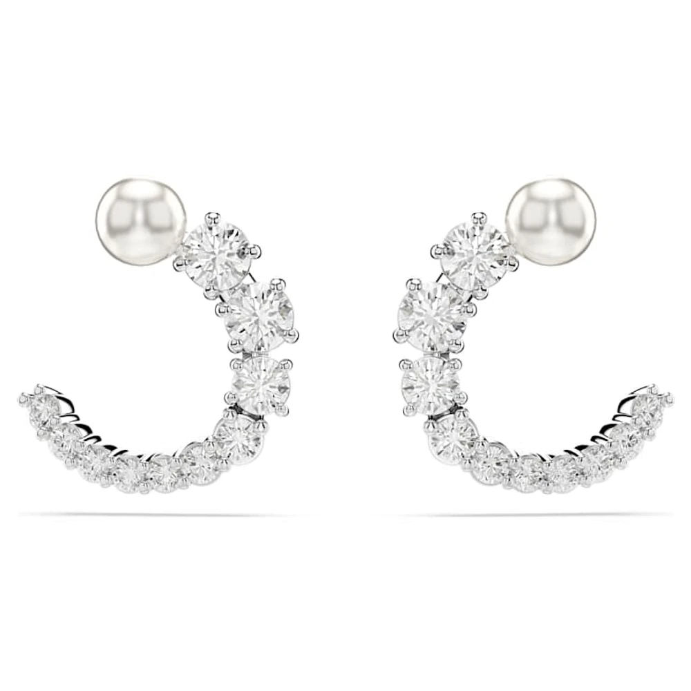 Matrix hoop earrings, Crystal pearl, Round cut, White