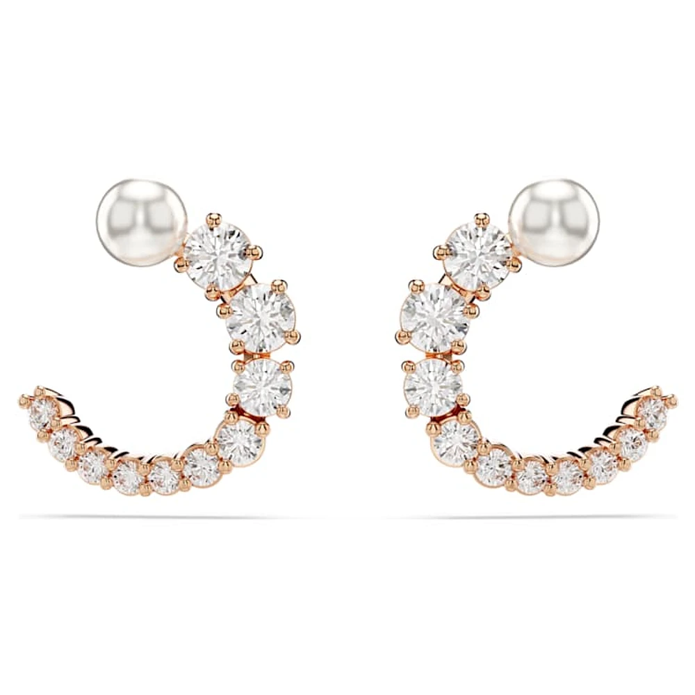 Matrix hoop earrings, Crystal pearl, Round cut, White