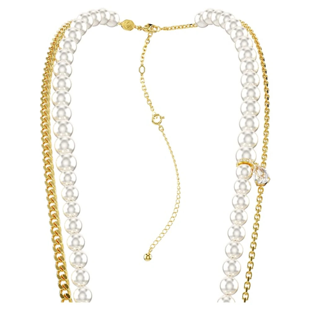 Idyllia body chain, Crystal pearl, White, Gold-tone plated by SWAROVSKI