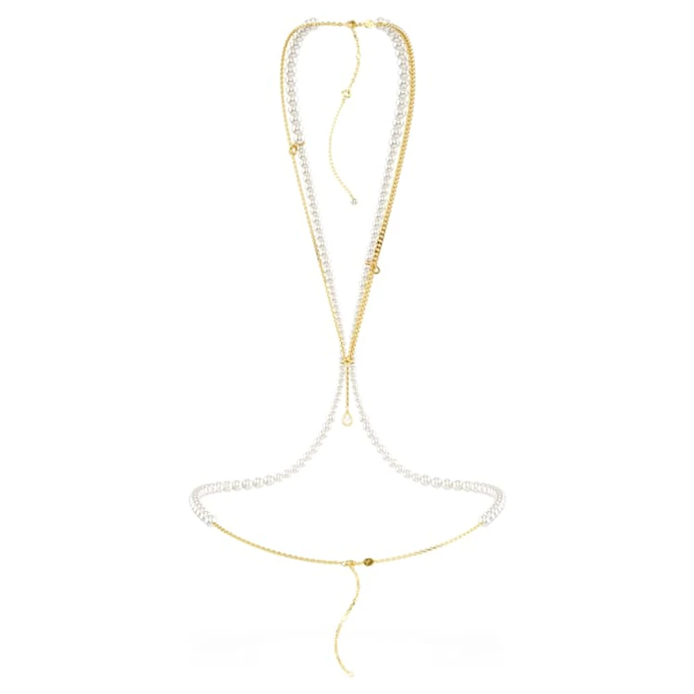 Idyllia body chain, Crystal pearl, White, Gold-tone plated by SWAROVSKI