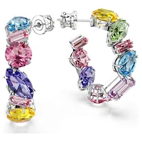 Gema hoop earrings, Asymmetrical design, Mixed cuts, Small, Multicoloured, Rhodium plated by SWAROVSKI