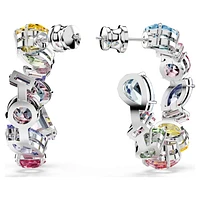 Gema hoop earrings, Asymmetrical design, Mixed cuts, Small, Multicoloured, Rhodium plated by SWAROVSKI