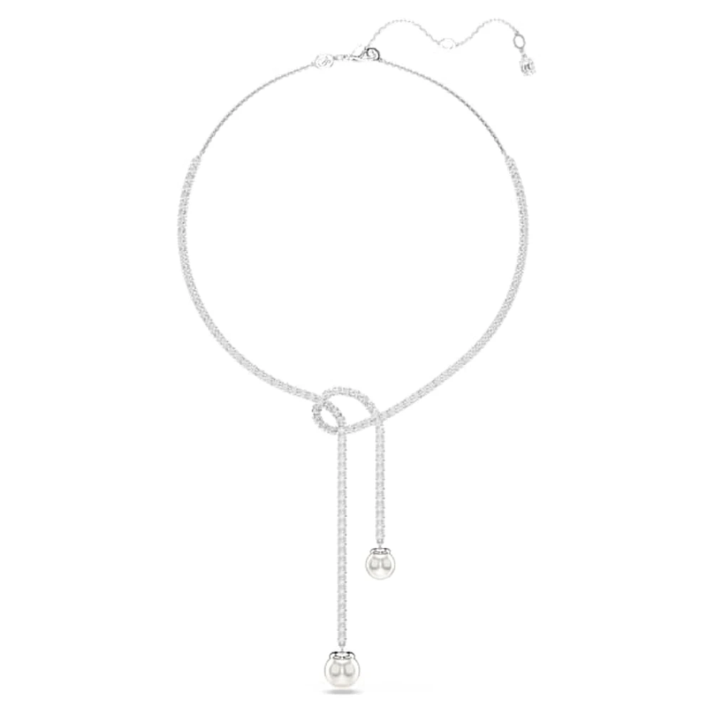 Matrix Y necklace, Crystal pearl, Round cut, White, Rhodium plated by SWAROVSKI