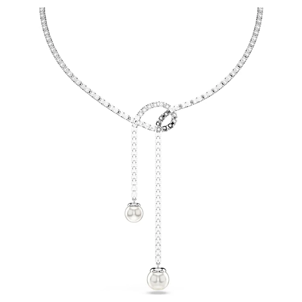 Matrix Y necklace, Crystal pearl, Round cut, White, Rhodium plated by SWAROVSKI