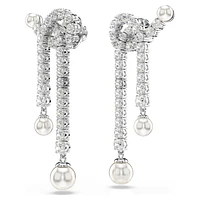 Matrix drop earrings, Crystal pearl, Round cut, White, Rhodium plated by SWAROVSKI