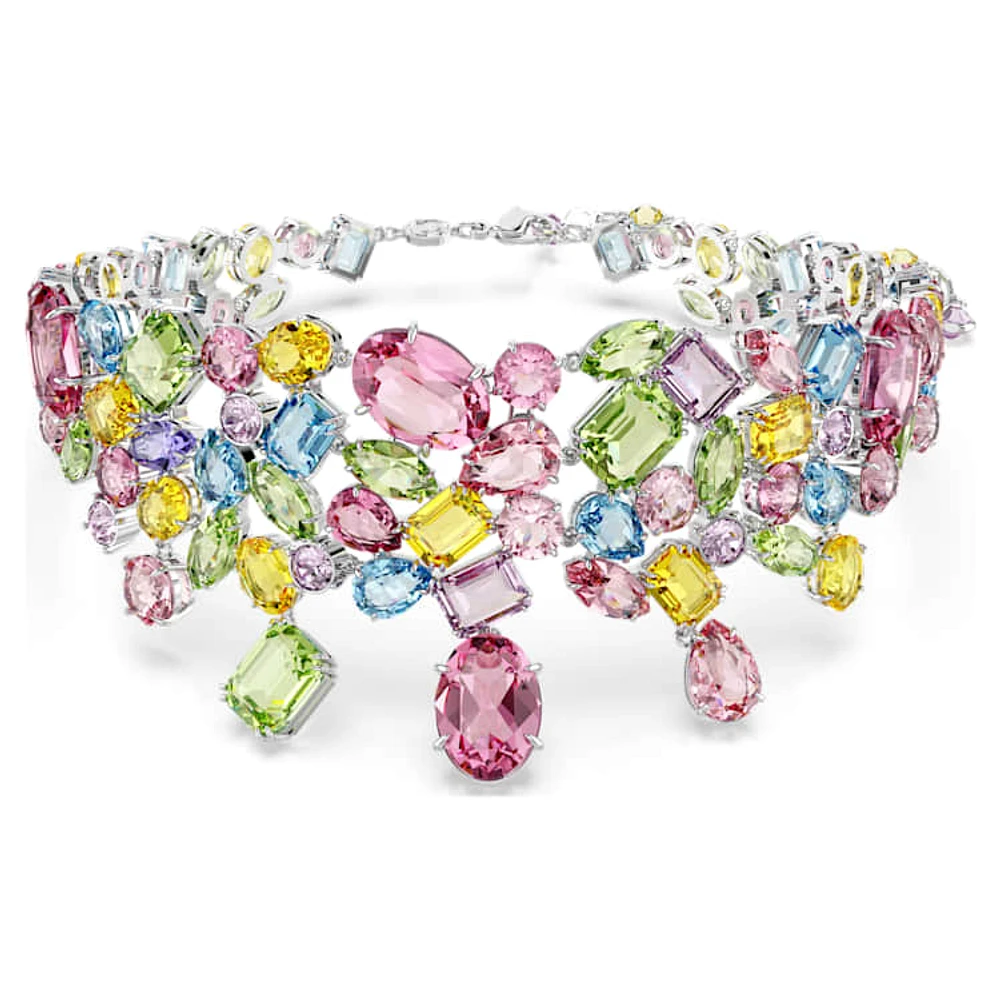 Gema choker, Mixed cuts, Multicoloured, Rhodium plated by SWAROVSKI