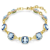 Chroma Tennis necklace, Cushion cut, Blue, Gold-tone plated by SWAROVSKI