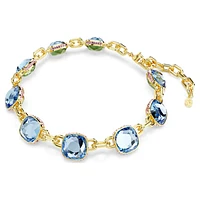 Chroma Tennis necklace, Cushion cut, Blue, Gold-tone plated by SWAROVSKI