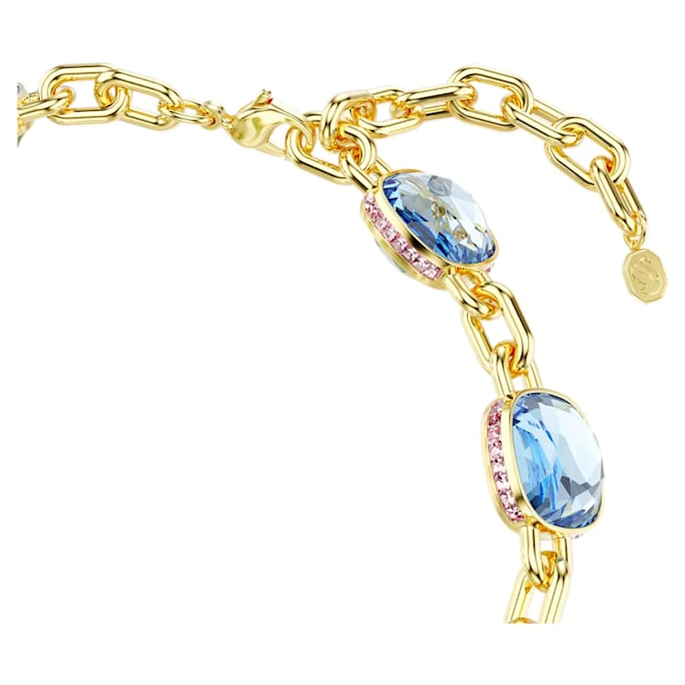 Chroma Tennis necklace, Cushion cut, Blue, Gold-tone plated by SWAROVSKI