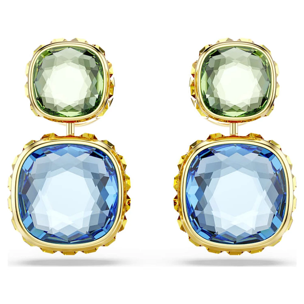 Chroma drop earrings, Cushion cut, Multicoloured, Gold-tone plated by SWAROVSKI