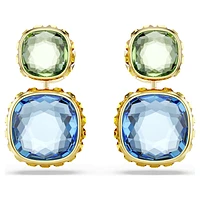 Chroma drop earrings, Cushion cut, Multicoloured, Gold-tone plated by SWAROVSKI