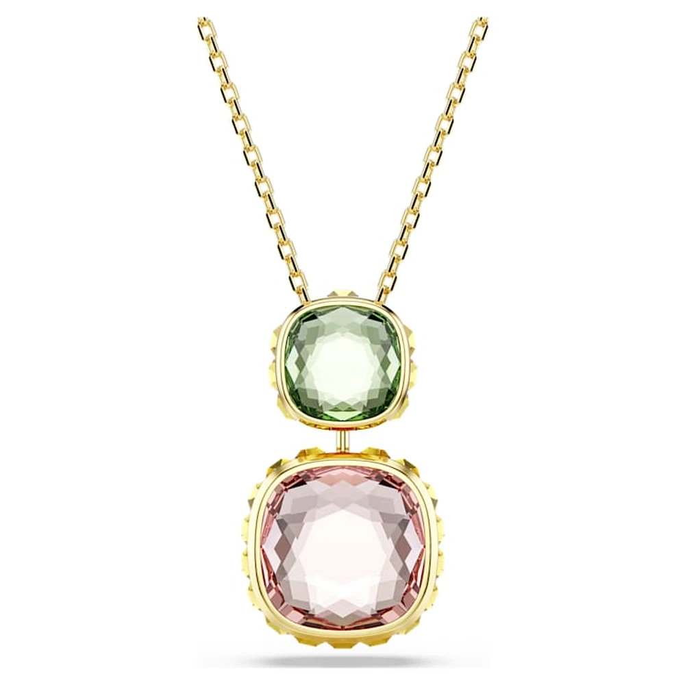 Chroma pendant, Cushion cut, Multicoloured, Gold-tone plated by SWAROVSKI