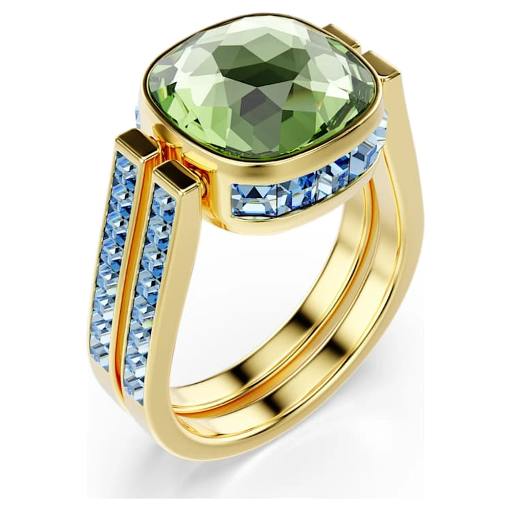 Chroma ring, Cushion cut, Multicoloured, Gold-tone plated by SWAROVSKI