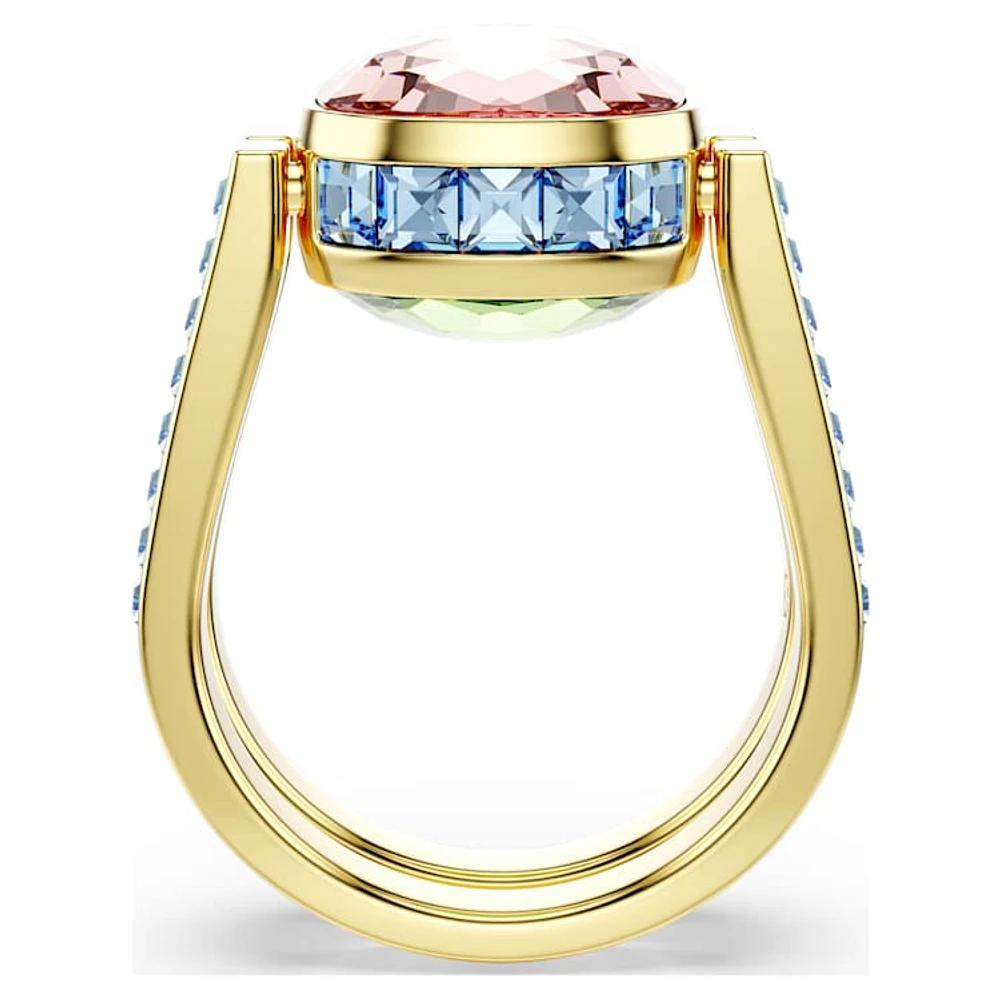 Chroma ring, Cushion cut, Multicoloured, Gold-tone plated by SWAROVSKI