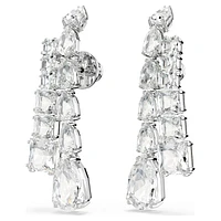 Matrix drop earrings, Mixed cuts, White, Rhodium plated by SWAROVSKI