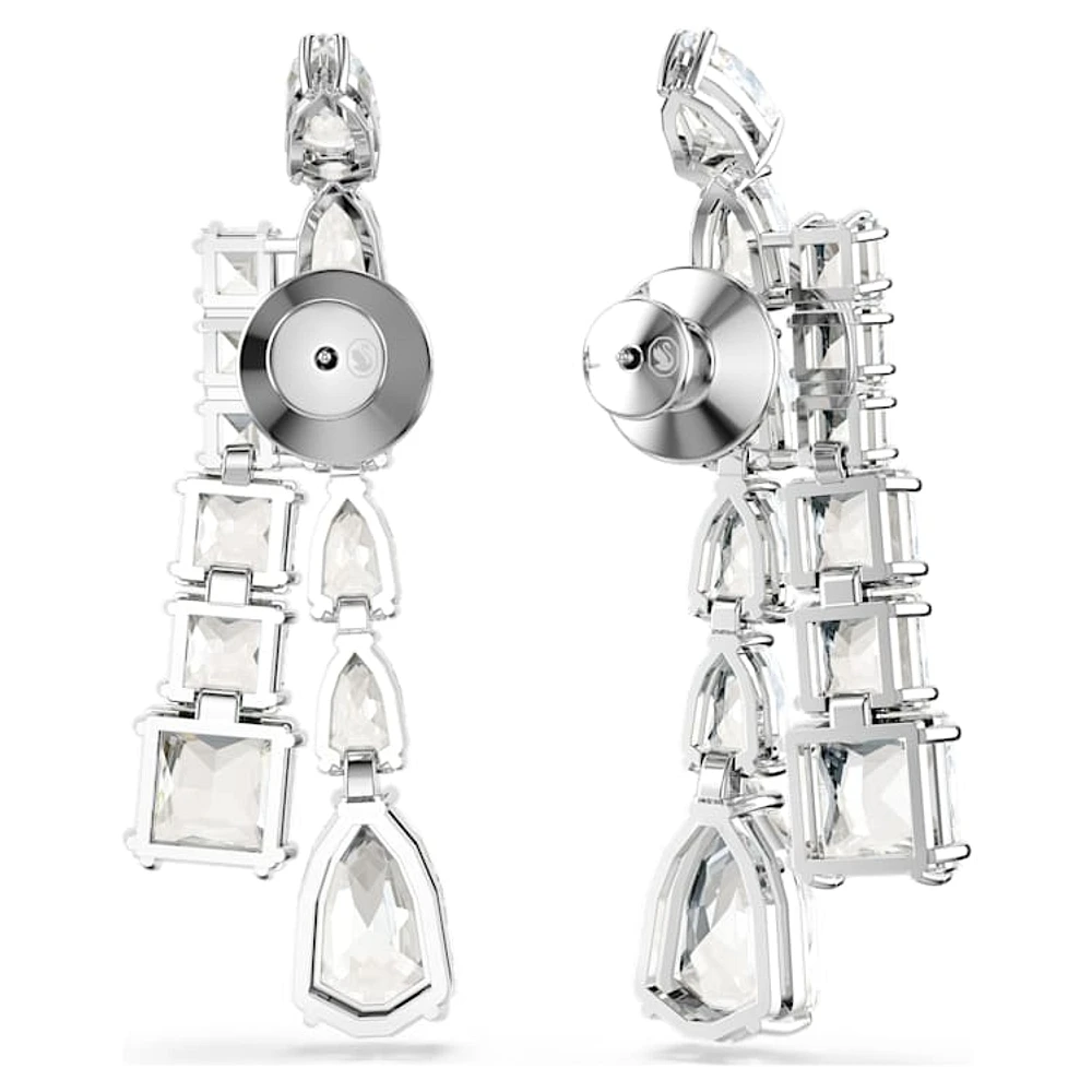 Matrix drop earrings, Mixed cuts, White, Rhodium plated by SWAROVSKI