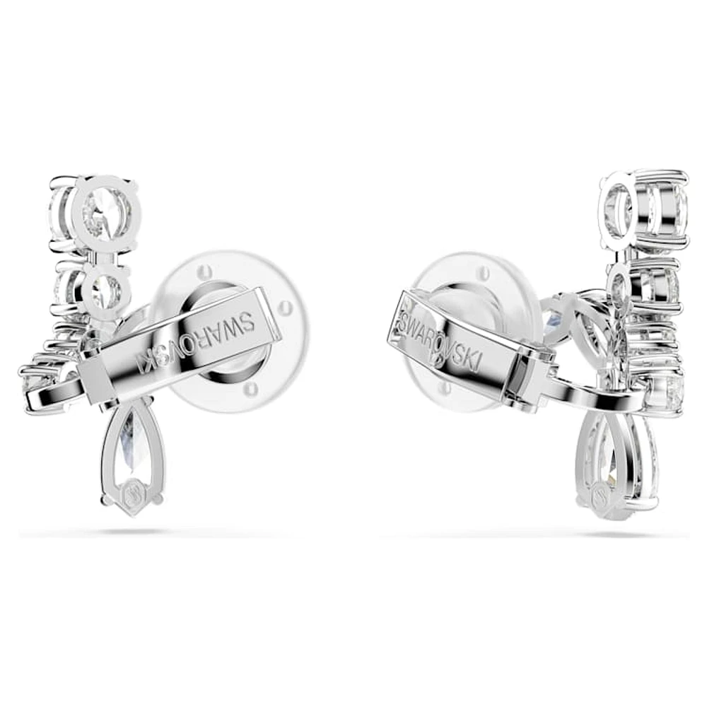 Matrix clip earrings, Mixed cuts, White, Rhodium plated by SWAROVSKI